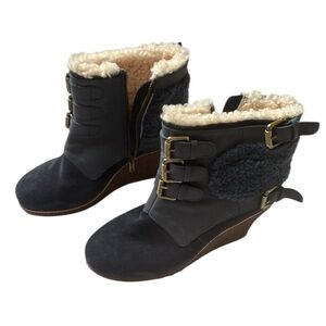 Australia Luxe Collective Monk Wedge Boots Sherling Leather Buckle Ankle Boots